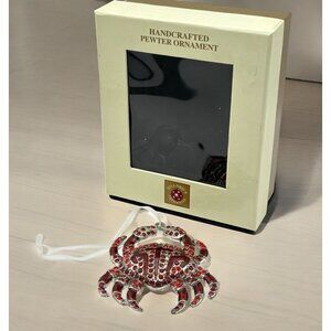 Dillards Handcrafted Pewter Crab Christmas Tree Ornament Red and Silver Tone